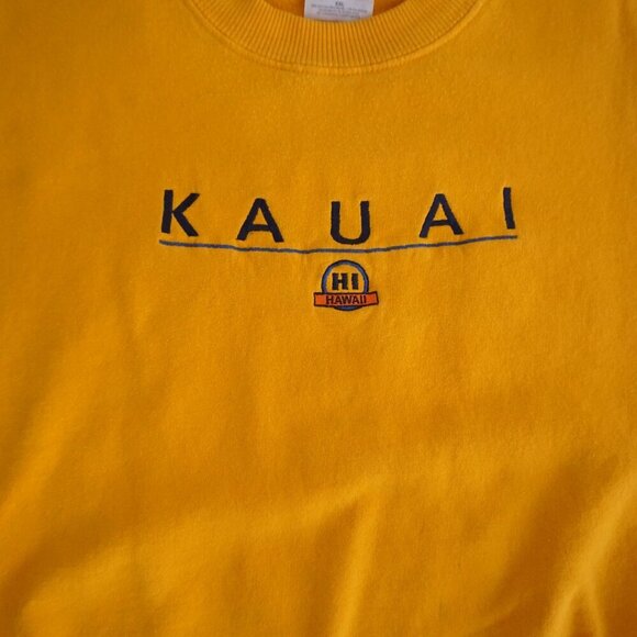 VTG '90S Kauai Hawaii Embroidered Travel Yellow Pre-Shrunk Crewneck Sweater XXL - Picture 5 of 10
